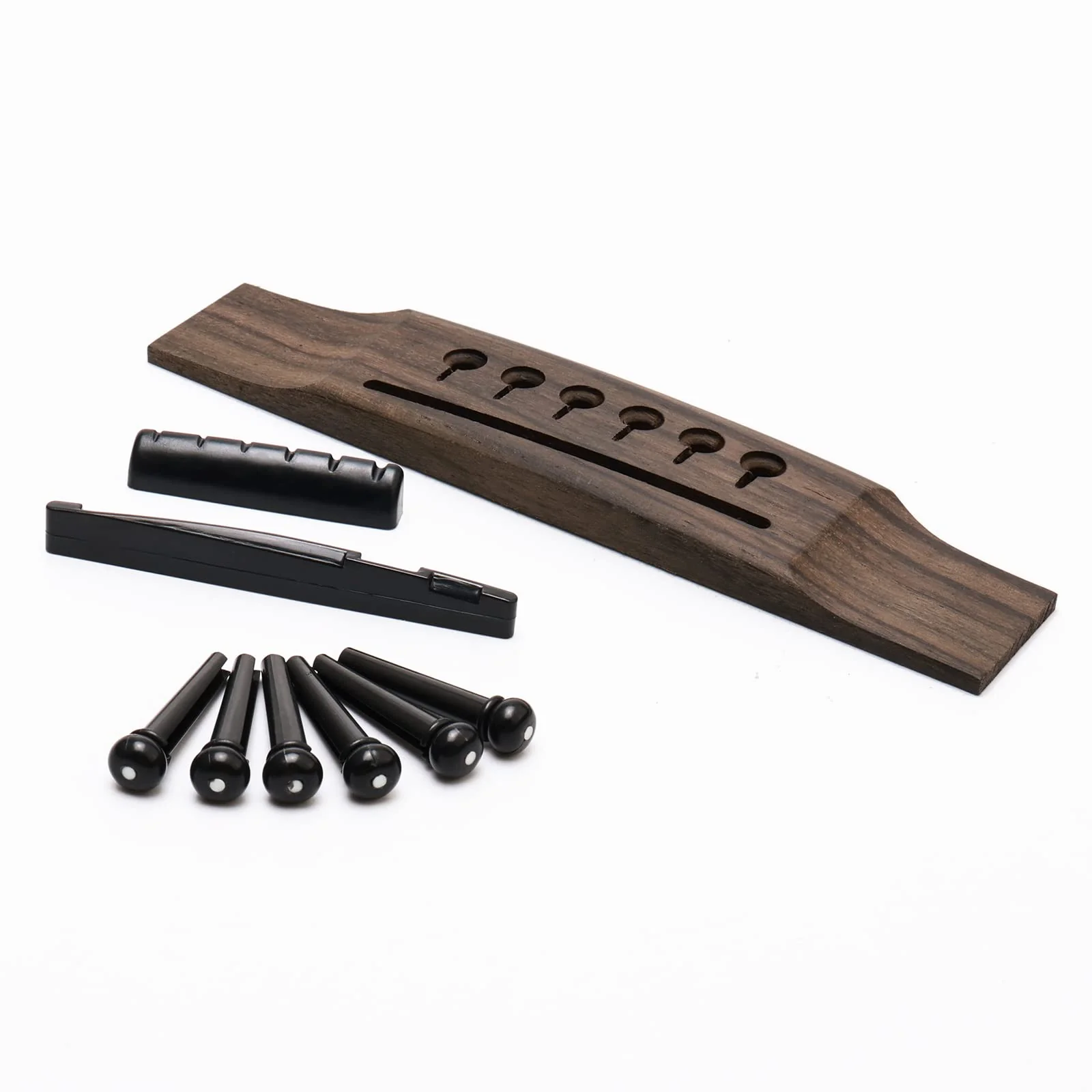 6 String Rosewood Acoustic Guitar Bridge Saddle Nut Pins Set with Six Pin Kit and Rosewood Bridge Replacement Parts, Black - Image 3