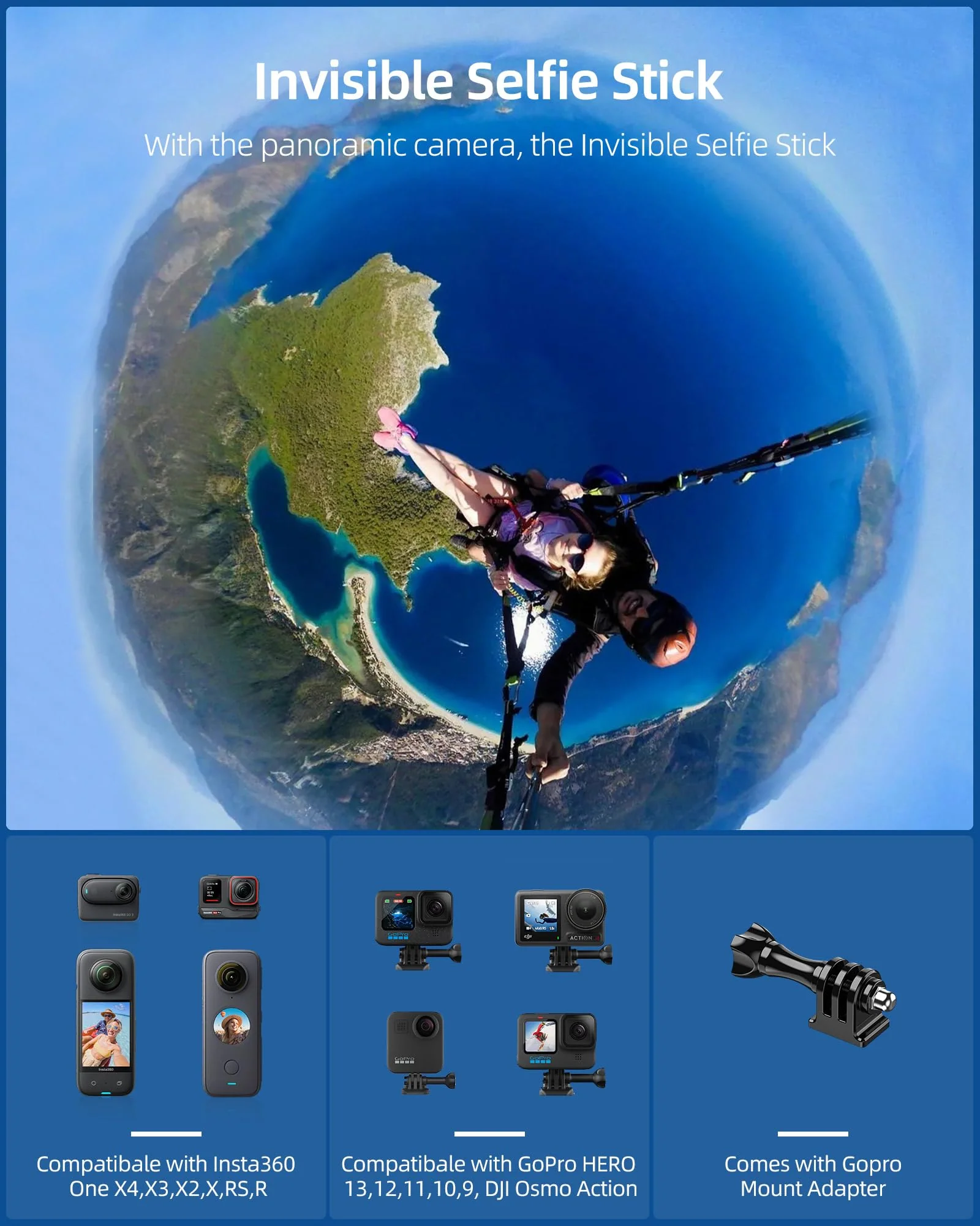 60"/1.5m Invisible Selfie Stick Carbon Fiber, 5ft Extended Long Pole Compatible with Insta360 X4 X3 ONE X2, ONE R, ONE X, ONE GO 3S 3 2 Action 360 Camera (14.2 to 60") - Image 2