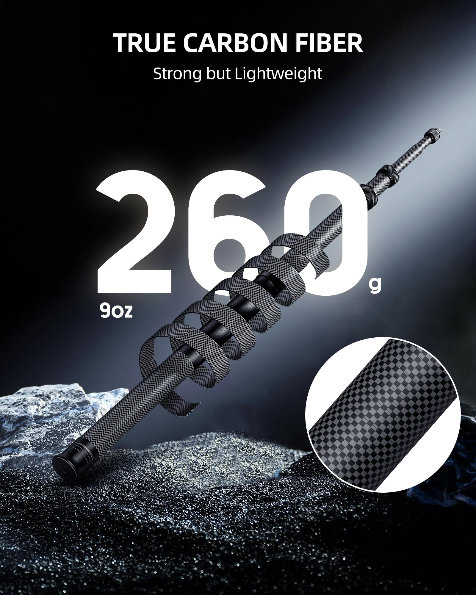 60"/1.5m Invisible Selfie Stick Carbon Fiber, 5ft Extended Long Pole Compatible with Insta360 X4 X3 ONE X2, ONE R, ONE X, ONE GO 3S 3 2 Action 360 Camera (14.2 to 60") - Image 3