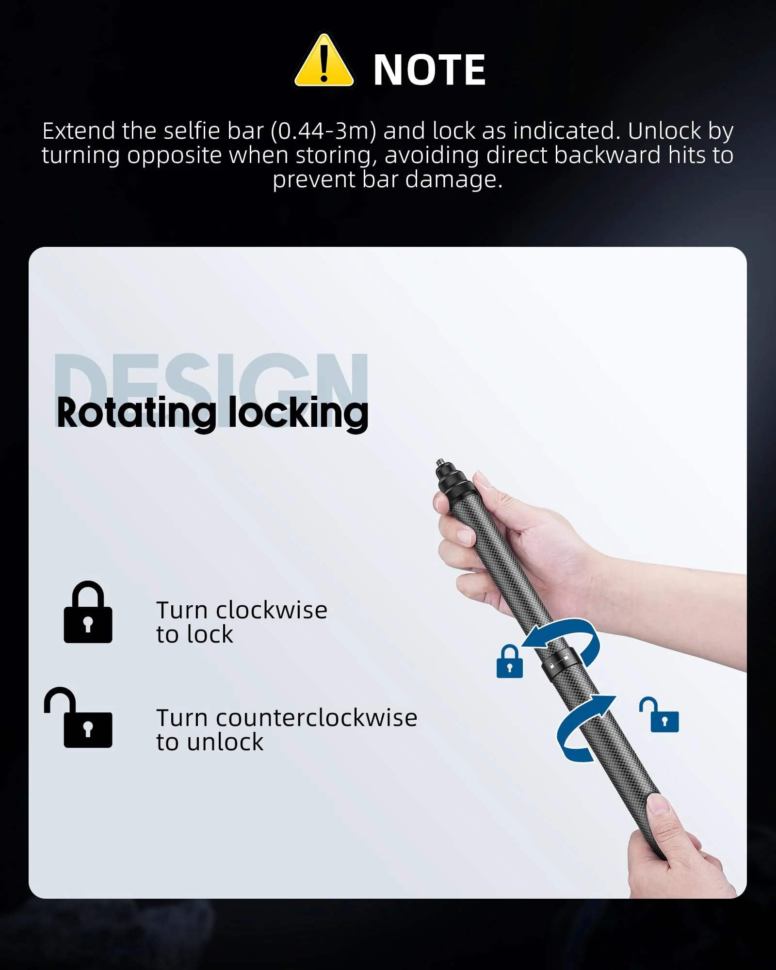 60"/1.5m Invisible Selfie Stick Carbon Fiber, 5ft Extended Long Pole Compatible with Insta360 X4 X3 ONE X2, ONE R, ONE X, ONE GO 3S 3 2 Action 360 Camera (14.2 to 60") - Image 5