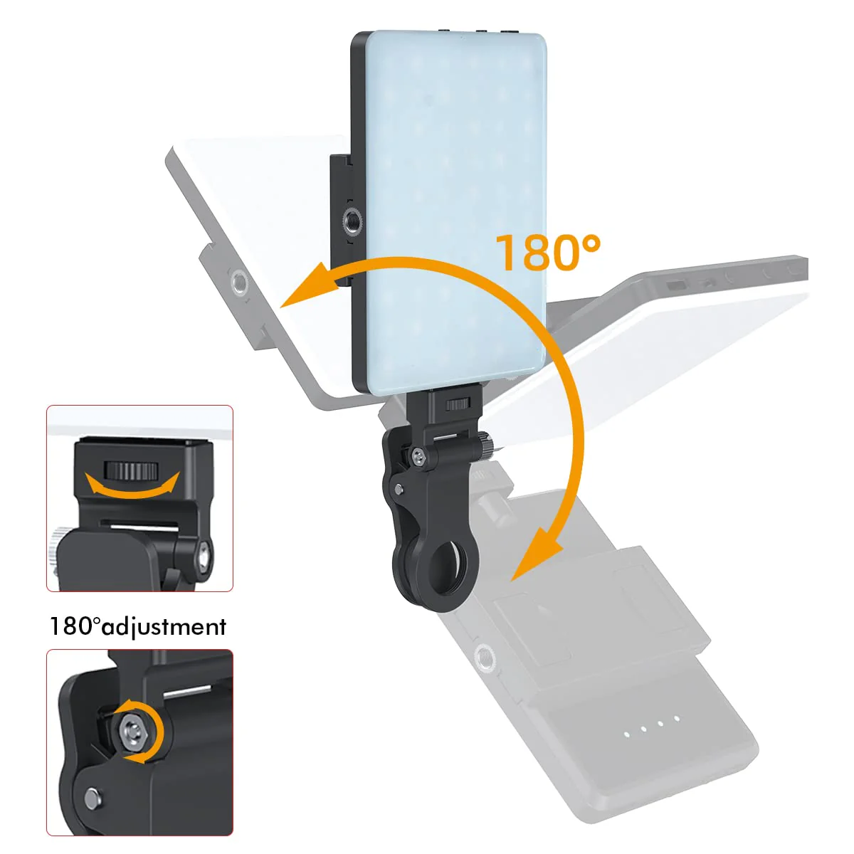 60 LED High Power Rechargeable Clip Fill Video Conference Light with Front & Back Clip, Adjusted 3 Light Modes for Phone, iPhone, Android, iPad, Laptop, for Makeup, TikTok, Selfie, Vlog 2000 Mah - Black - Image 2