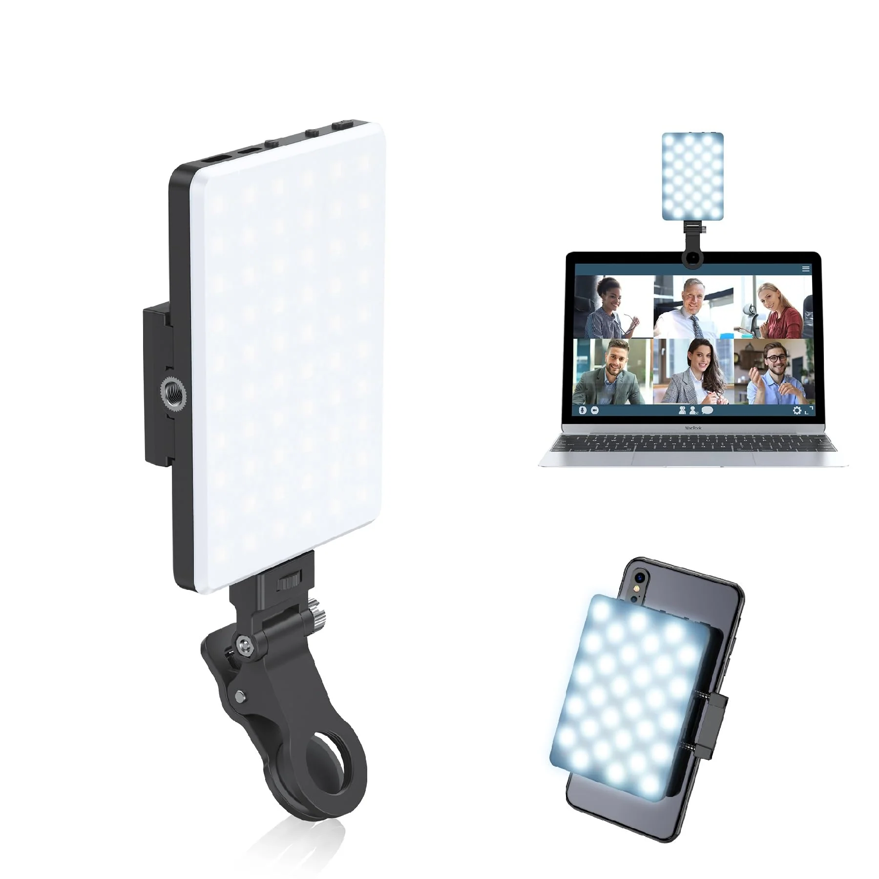 60 LED High Power Rechargeable Clip Fill Video Conference Light with Front & Back Clip, Adjusted 3 Light Modes for Phone, iPhone, Android, iPad, Laptop, for Makeup, TikTok, Selfie, Vlog 2000 Mah - Black - Image 7