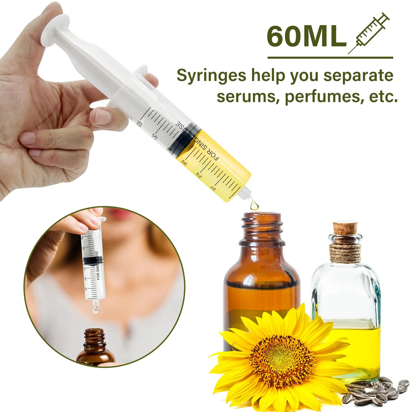60 ml Plastic Syringe, Pack of 6 Syringes with Needle, Reusable Dosing Syringe, Syringe with 6 Needle Caps, Syringes for Scientific Laboratories, Measuring Liquids Industry - Image 6