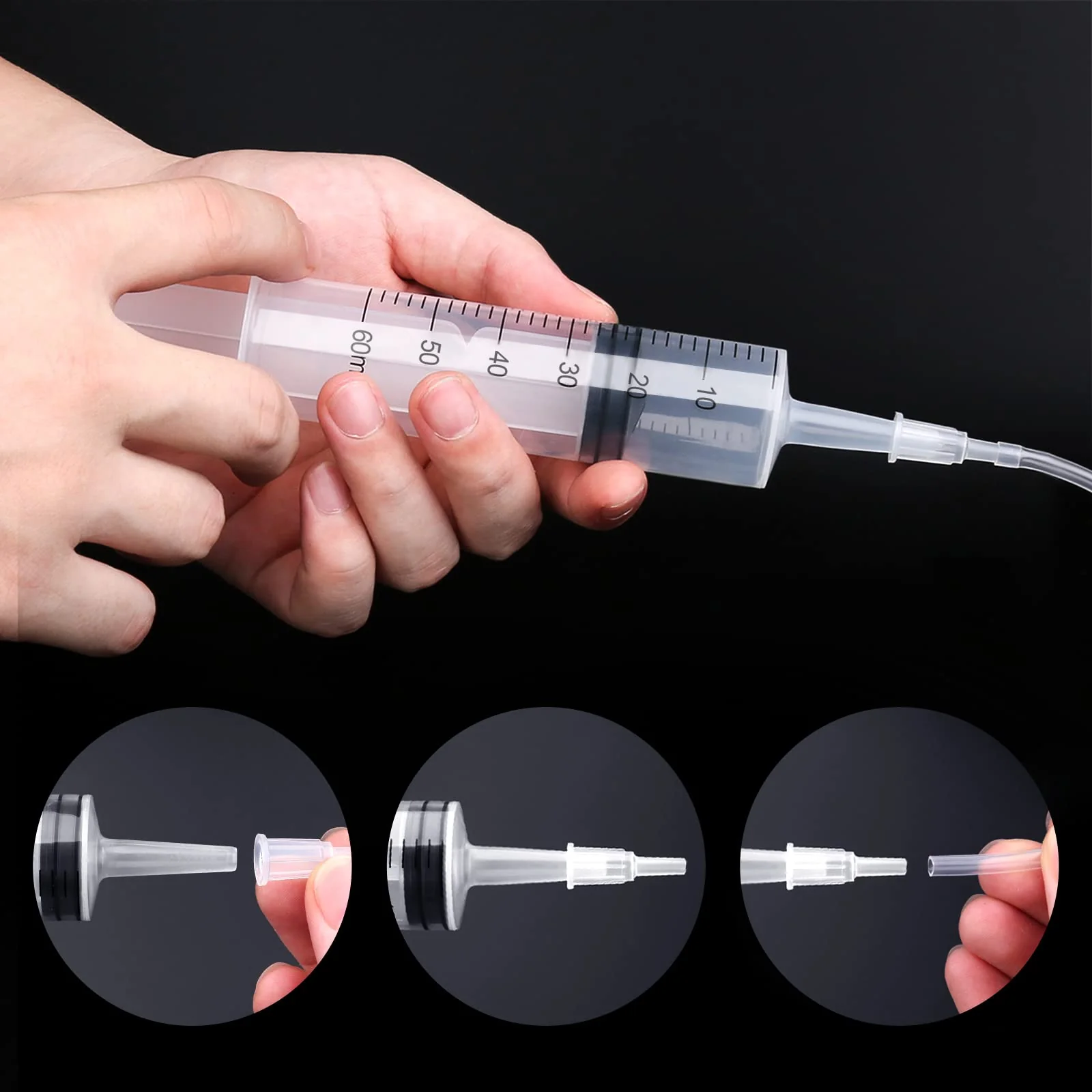 60 ml syringe with hose, 3 pieces reusable syringes 60 ml (50 ml) set, syringe without needle for scientific laboratories, garden irrigation, industry - Image 4