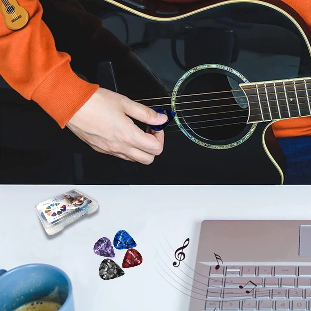 60 Pack Guitar Picks with Organizer Storage Box, 0.5 0.58 0.75 0.84 1.0 1.2mm Includes Thin Medium Heavy Thickness & Variety Colorful Celluloid Plectrums for Bass Electric Acoustic Guitars Ukulele - Image 4