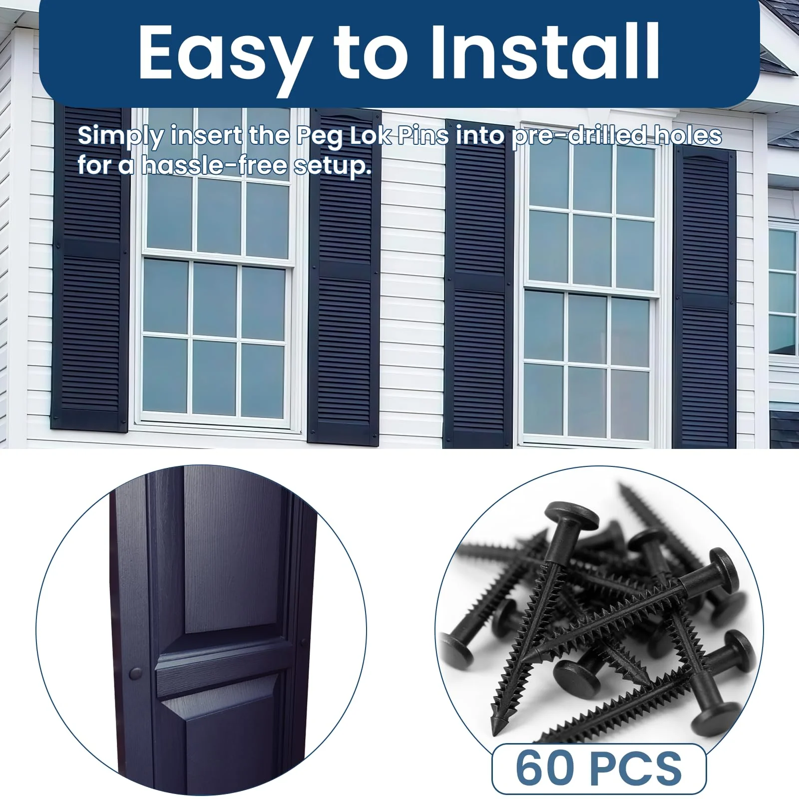 60 Pcs 3 Inch Vinyl Shutter Fasteners Heavy-Duty Shutter Loks for Exterior Decorative Shutters, UV-Resistant & Rustproof Peg Lok Pins with Enhanced Grip for Vinyl/Aluminum/Wood Shutters - Image 5