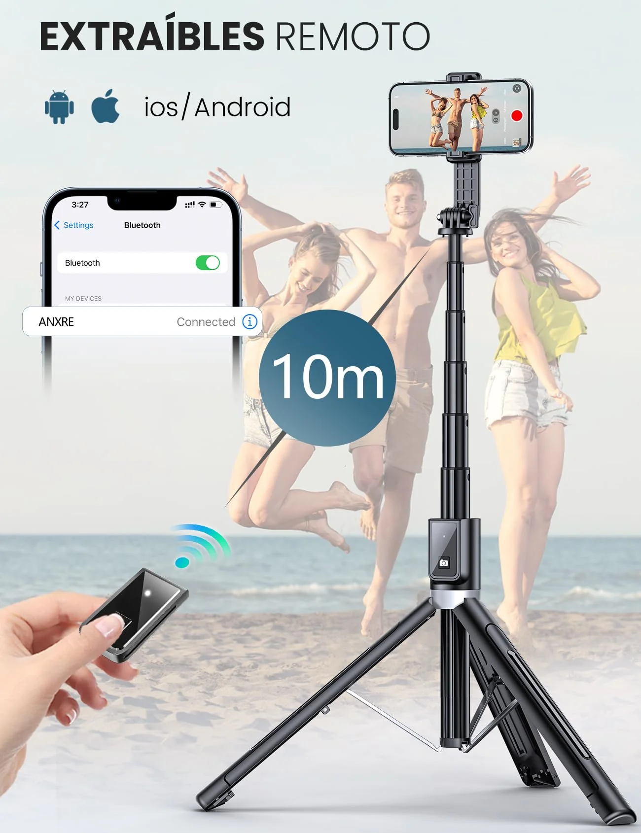 60" Phone Tripod & Selfie Stick Tripod with 2 Lights,Wireless Phone Selfie Stick Tripod Compatible with 4''-7'' iPhone/Android Samsung Smartphones Selfie Stick for Travel Video Record Vlog Black - Image 3
