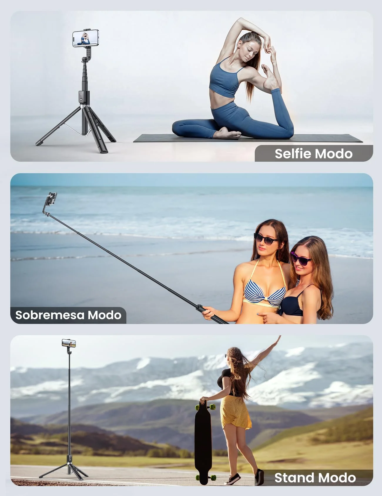 60" Phone Tripod & Selfie Stick Tripod with 2 Lights,Wireless Phone Selfie Stick Tripod Compatible with 4''-7'' iPhone/Android Samsung Smartphones Selfie Stick for Travel Video Record Vlog Black - Image 7