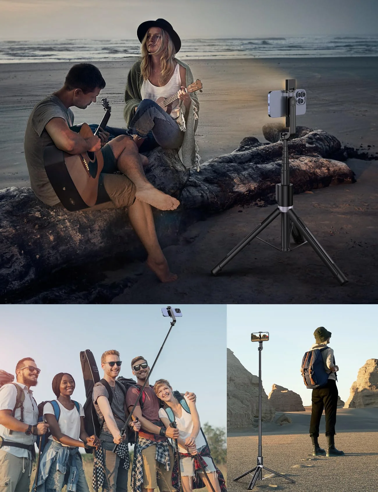 60" Phone Tripod & Selfie Stick Tripod with 2 Lights,Wireless Phone Selfie Stick Tripod Compatible with 4''-7'' iPhone/Android Samsung Smartphones Selfie Stick for Travel Video Record Vlog Black - Image 8