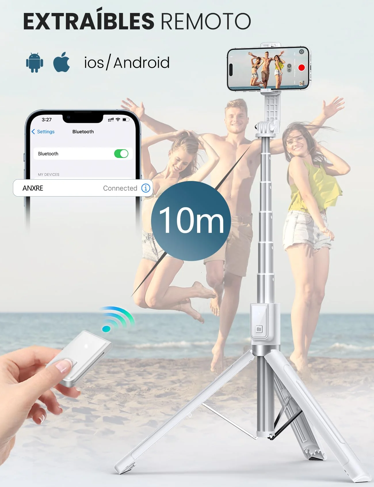 60" Phone Tripod & Selfie Stick with Light, [All in 1] Travel Phone Tripod Selfie Stick Tripod with Remote for Cell Phone Compatible with 4''-7'' iPhone Android Phone Tripod Stand for Vlogging White - Image 4