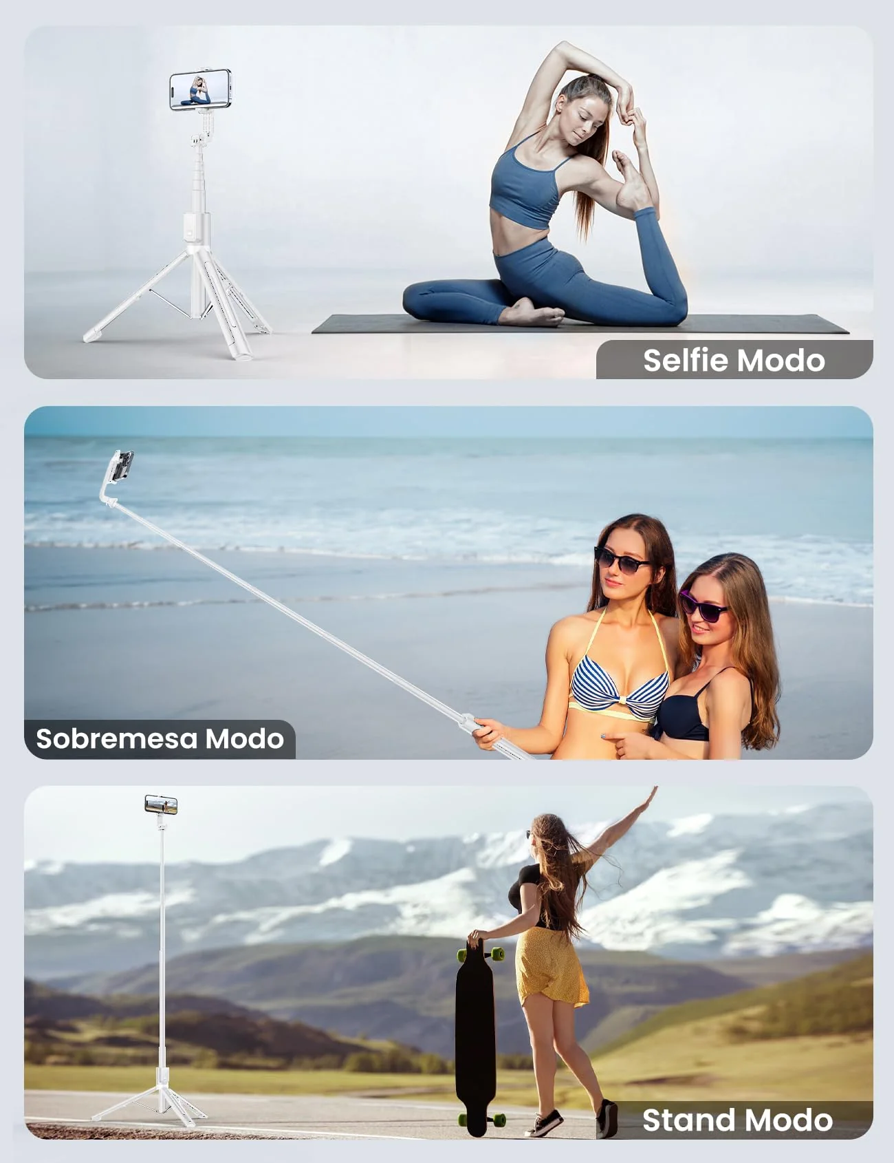 60" Phone Tripod & Selfie Stick with Light, [All in 1] Travel Phone Tripod Selfie Stick Tripod with Remote for Cell Phone Compatible with 4''-7'' iPhone Android Phone Tripod Stand for Vlogging White - Image 7