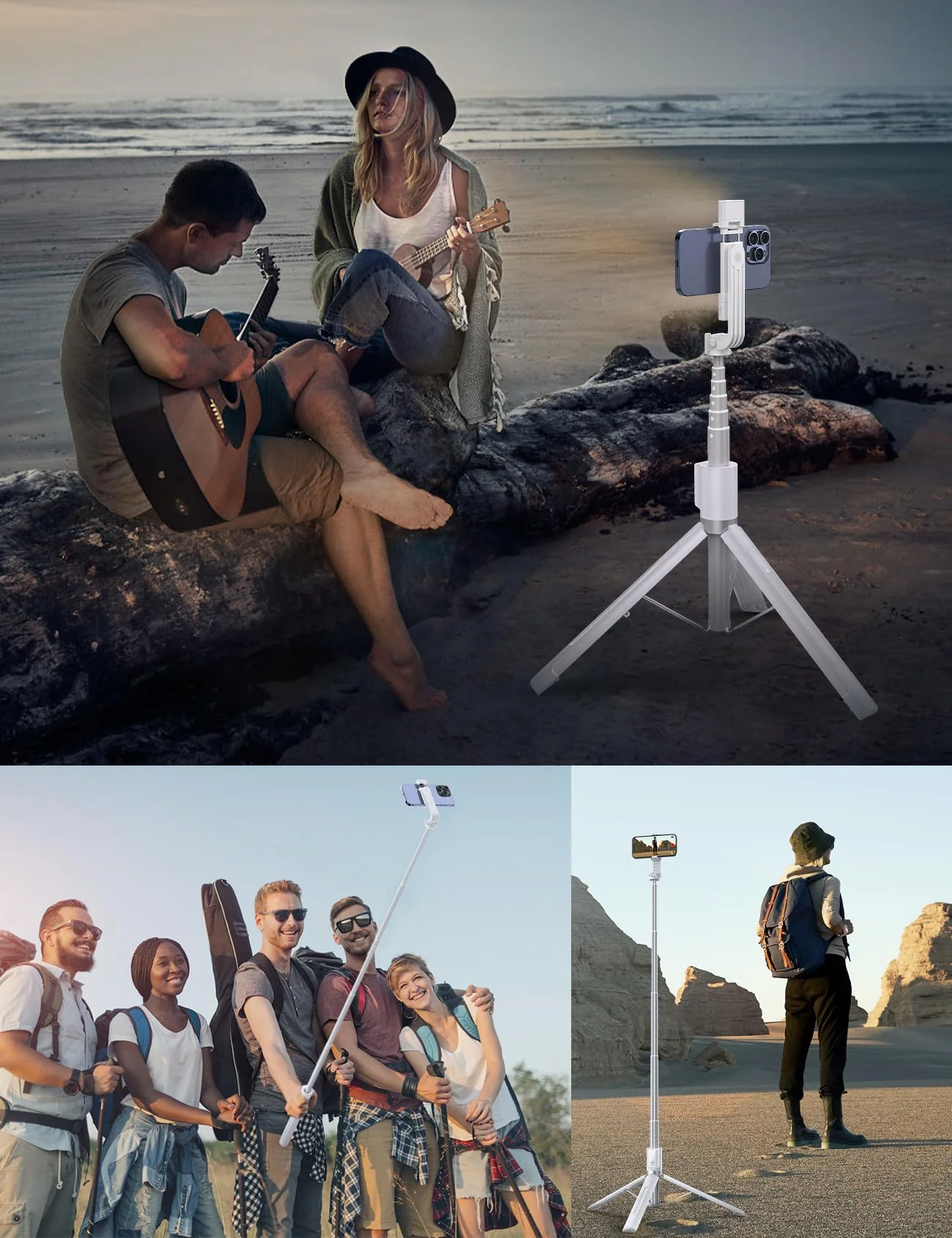60" Phone Tripod & Selfie Stick with Light, [All in 1] Travel Phone Tripod Selfie Stick Tripod with Remote for Cell Phone Compatible with 4''-7'' iPhone Android Phone Tripod Stand for Vlogging White - Image 8