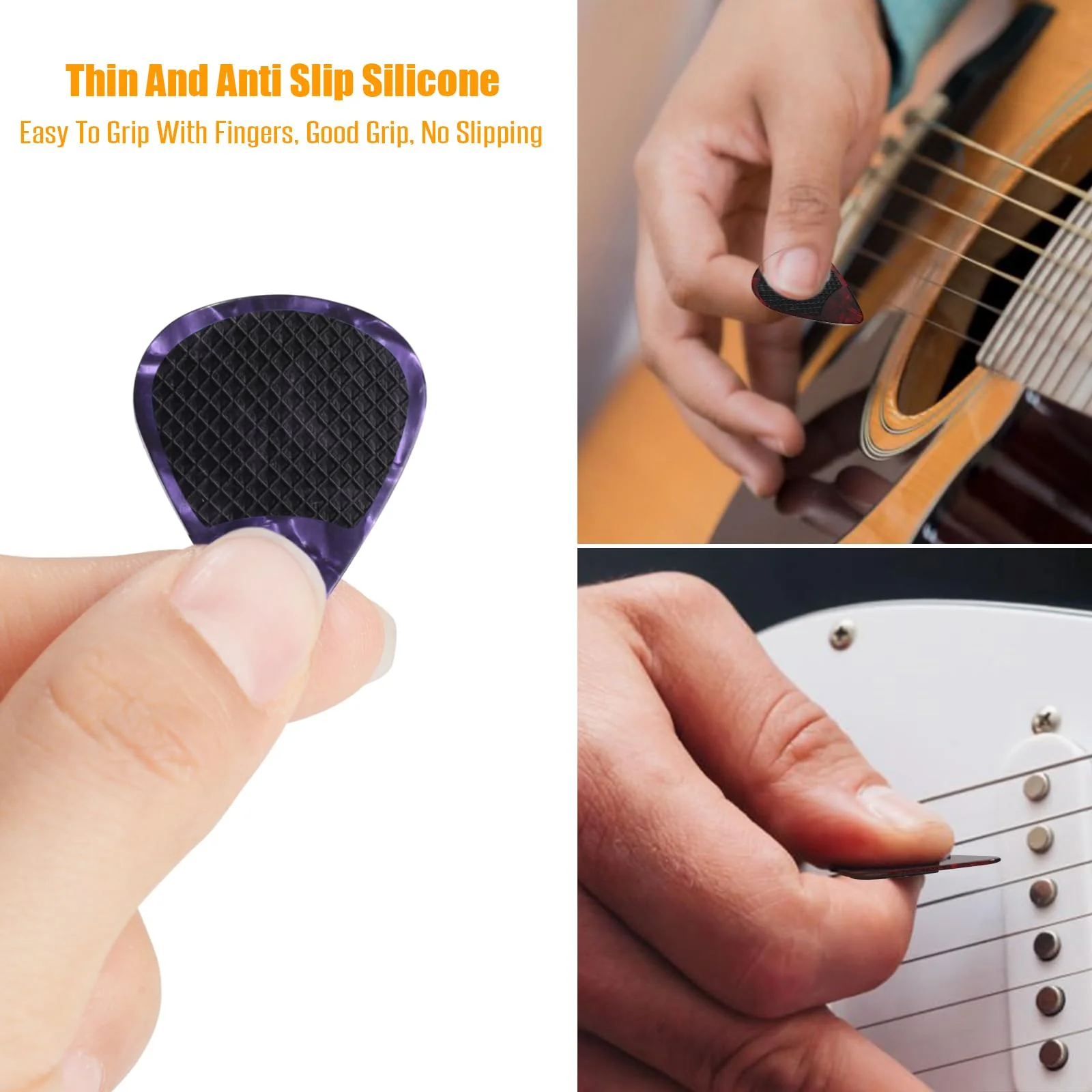 60pcs Guitar Picks Grips, Anti slip Silicone Soft Grips with 10 Guitar Picks, Two Different Thicknesses Guitar Picks, Self-Adhesive Guitar Pick Holder Black - Image 4