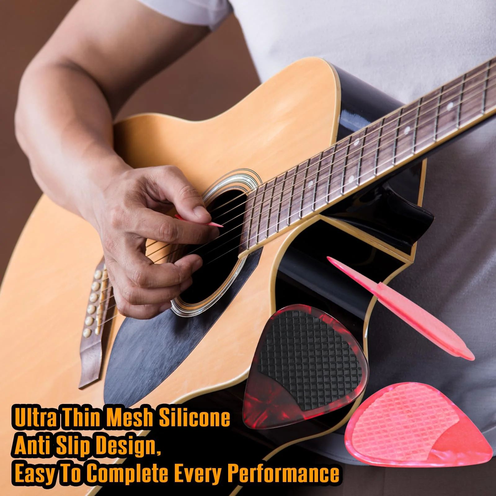 60pcs Guitar Picks Grips, Anti slip Silicone Soft Grips with 10 Guitar Picks, Two Different Thicknesses Guitar Picks, Self-Adhesive Guitar Pick Holder Black - Image 5