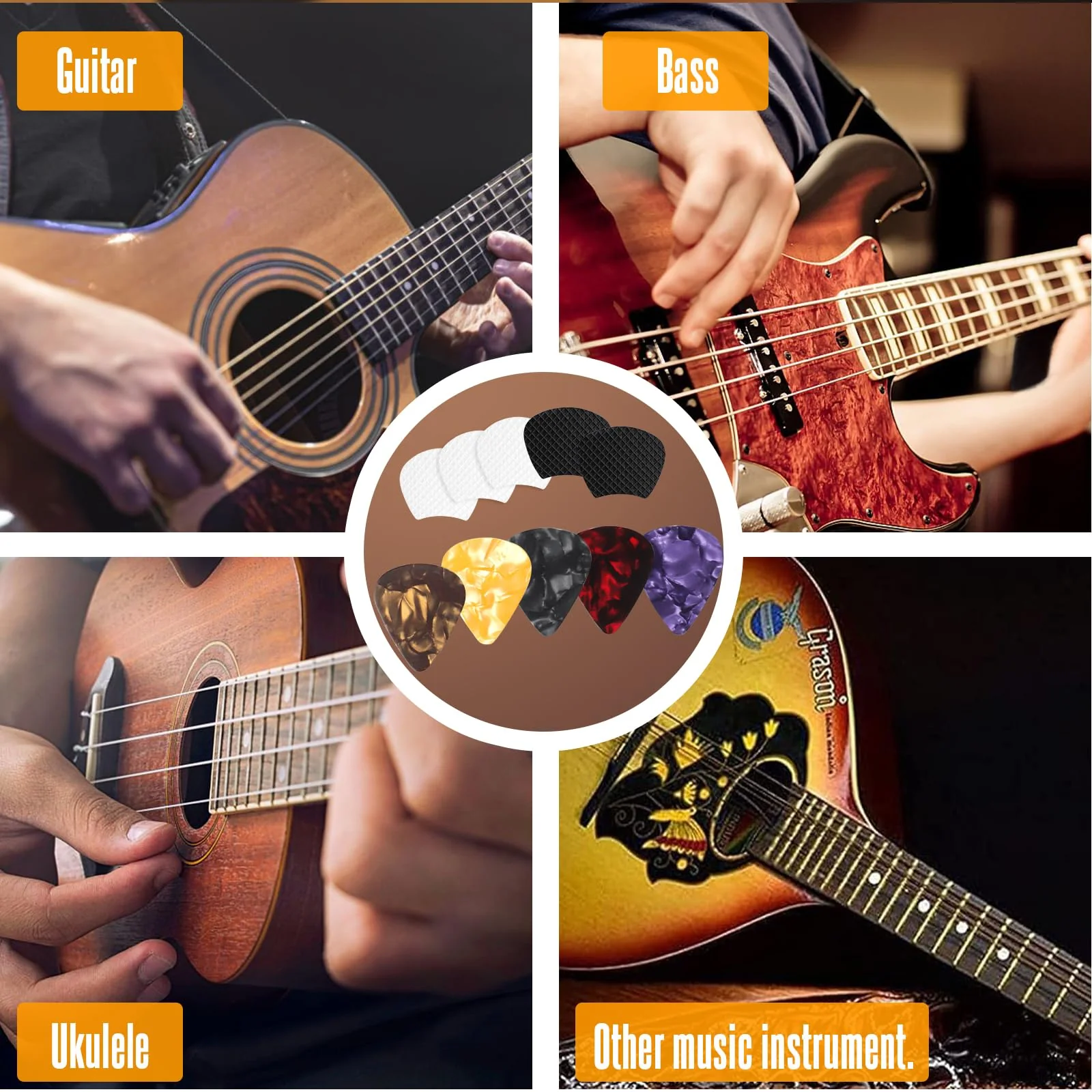 60pcs Guitar Picks Grips, Anti slip Silicone Soft Grips with 10 Guitar Picks, Two Different Thicknesses Guitar Picks, Self-Adhesive Guitar Pick Holder Black - Image 6