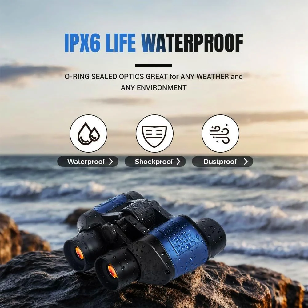 60x60 Compact Binoculars for Adult with Low Light Vision,BAK4 Prism FMC Lens HD Professional Waterproof,High Powered Easy Focus,for Bird Watching,Hunting,Traveling,Sightseeing - Image 7