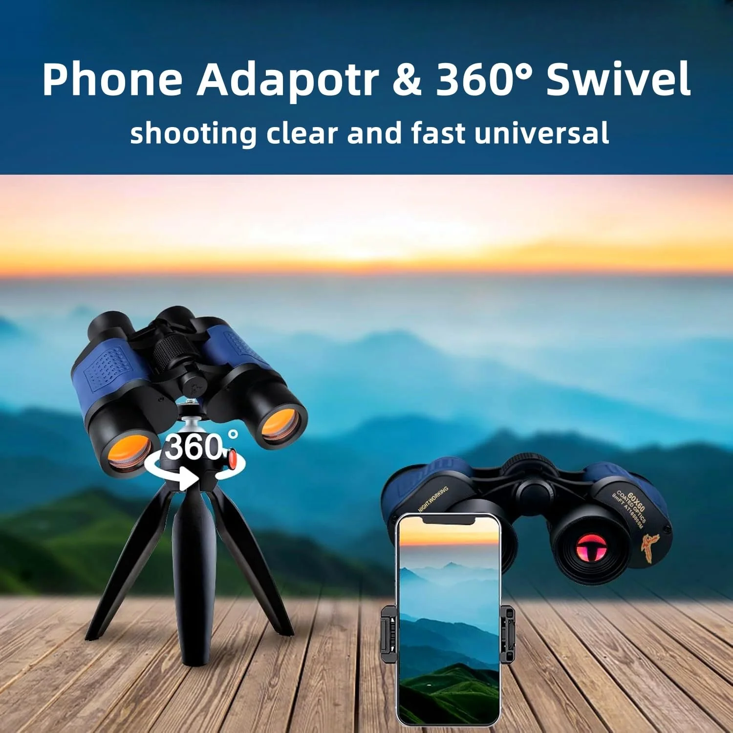 60x60 Compact Binoculars for Adult with Low Light Vision,BAK4 Prism FMC Lens HD Professional Waterproof,High Powered Easy Focus,for Bird Watching,Hunting,Traveling,Sightseeing - Image 8