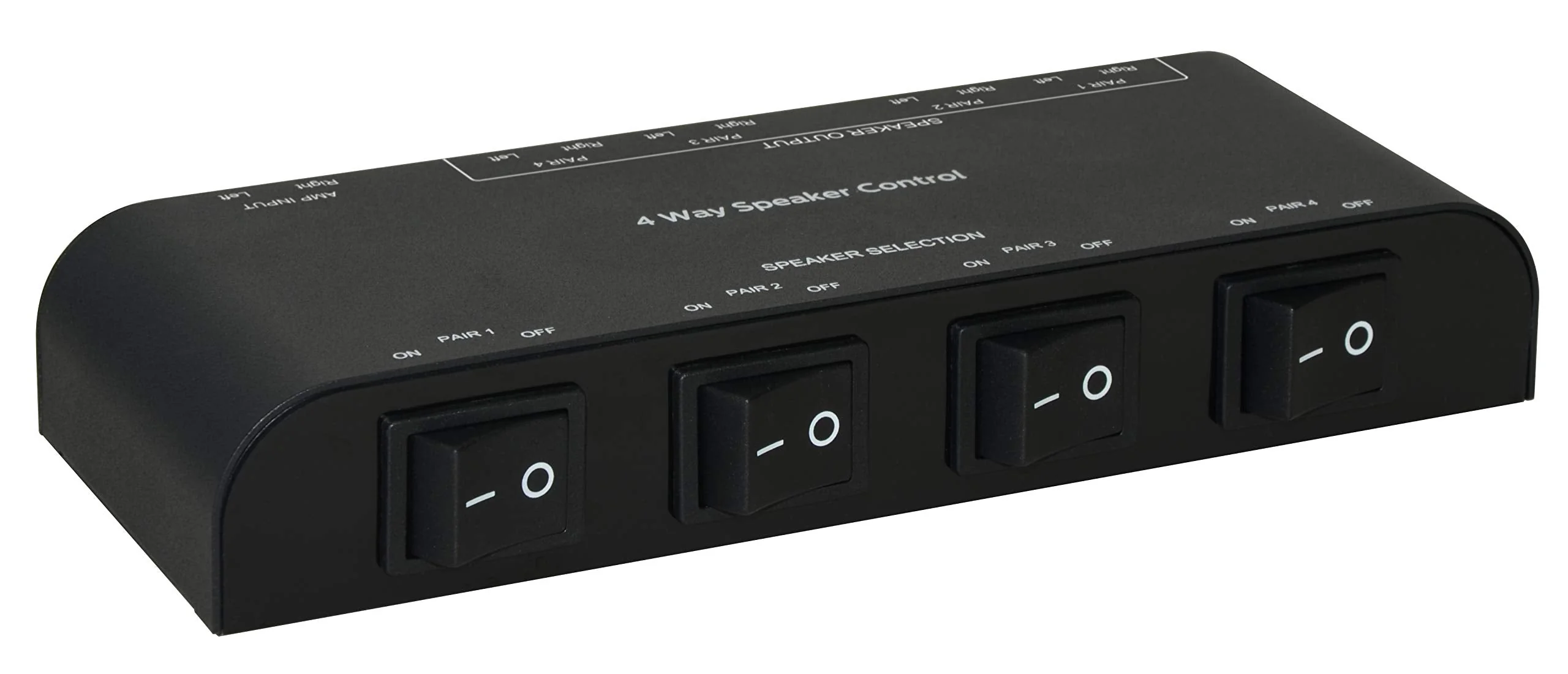 61050 2 to 4 Way Speaker Switch, 1 in 2 Out to 1 in 4 Out Way Pair Stereo Speaker Selector W/Terminal Clamps Metal Non-Slip Box - Black (1 x 4 Way) Black 1 x 4 Way Terminal - Image 2