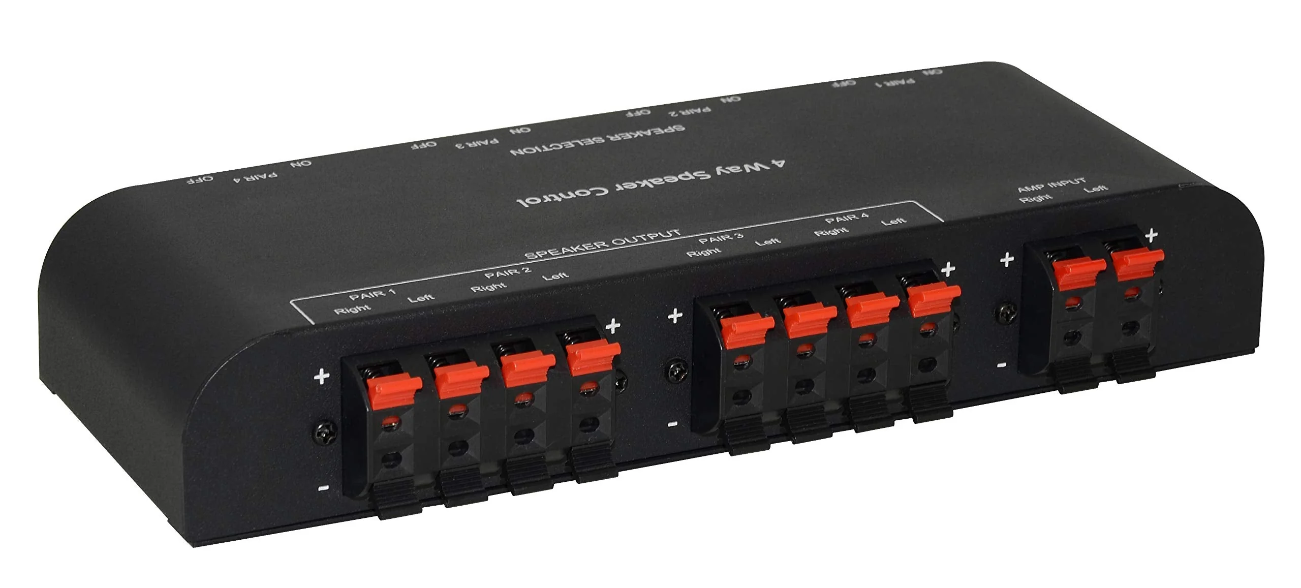 61050 2 to 4 Way Speaker Switch, 1 in 2 Out to 1 in 4 Out Way Pair Stereo Speaker Selector W/Terminal Clamps Metal Non-Slip Box - Black (1 x 4 Way) Black 1 x 4 Way Terminal - Image 3
