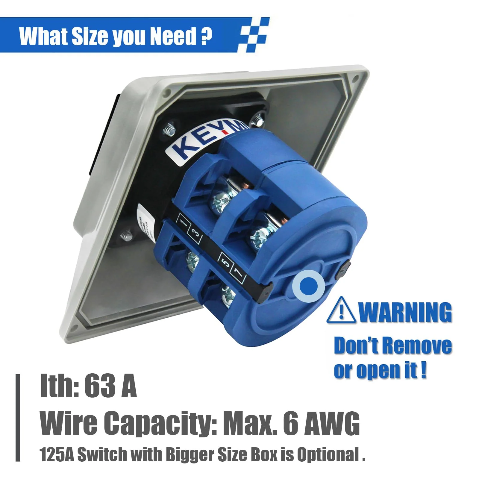 63A Rotary Changeover Switch with Master Switch Exterior Box, 660V 3 Position 2 Phase 8 Terminals Universal Selector Switch SZW26-63/D202.2D IP65 - Image 2