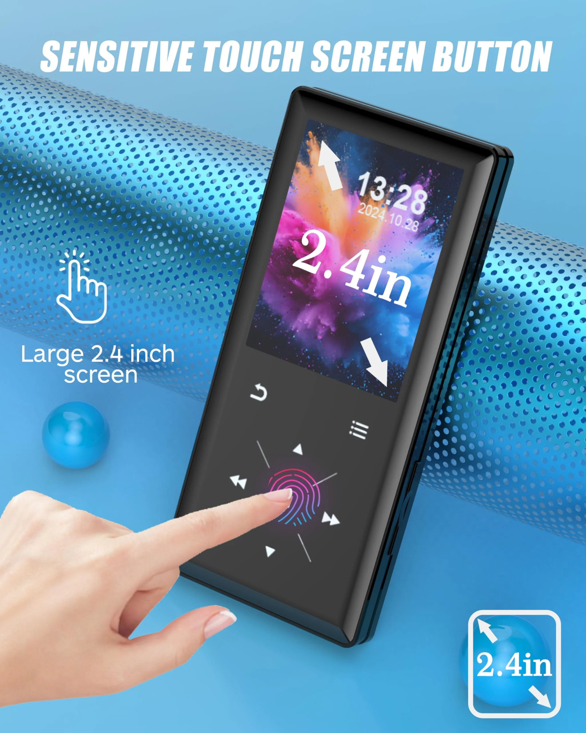 64GB Bluetooth MP3 Player - 2.4" Screen Portable HiFi Mp3 Player with Built-in Speaker, MP3 Music Player with Voice Recorder, FM Radio, Touch Buttons,Support up to 256GB SD Card - Image 2