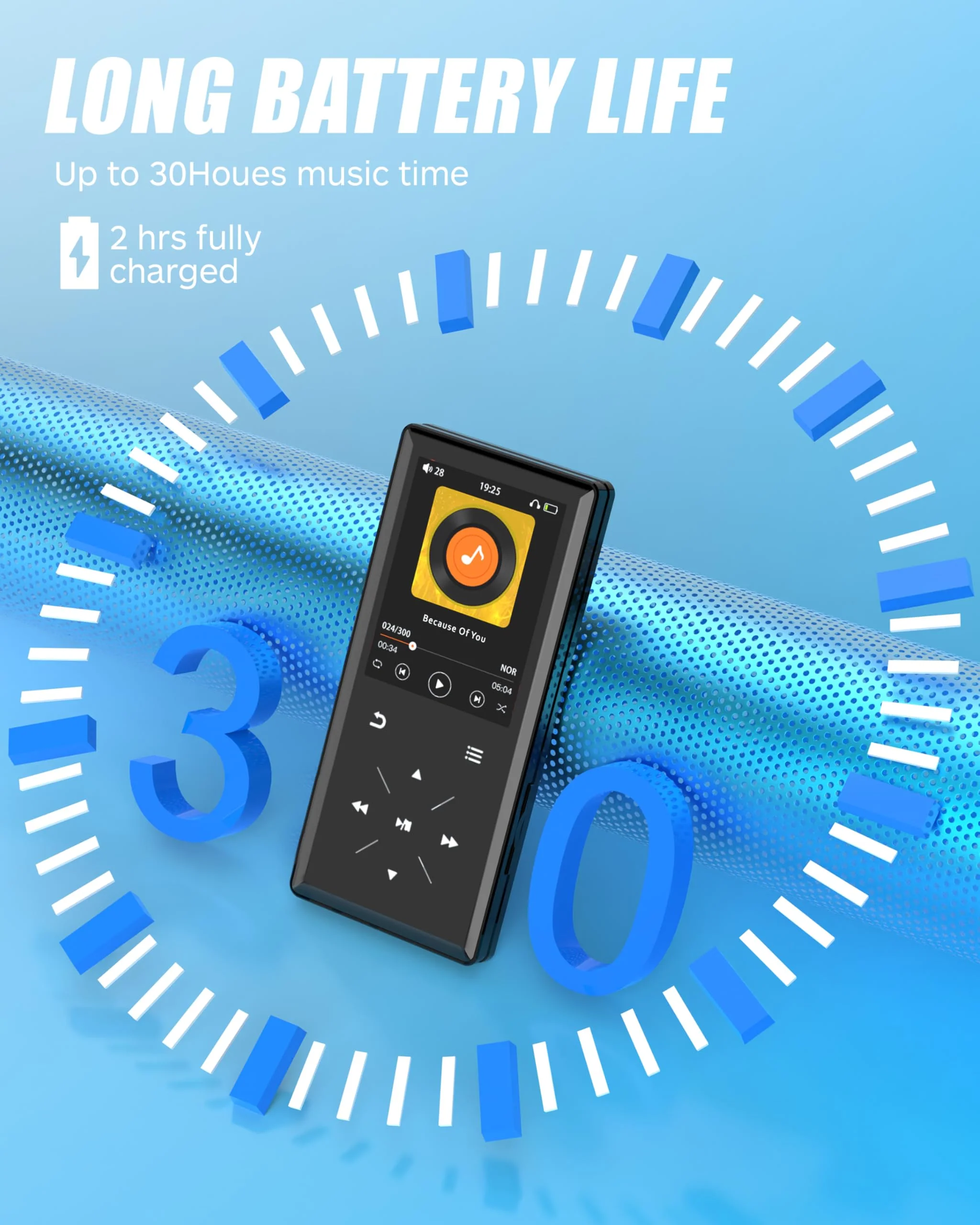 64GB Bluetooth MP3 Player - 2.4" Screen Portable HiFi Mp3 Player with Built-in Speaker, MP3 Music Player with Voice Recorder, FM Radio, Touch Buttons,Support up to 256GB SD Card - Image 3