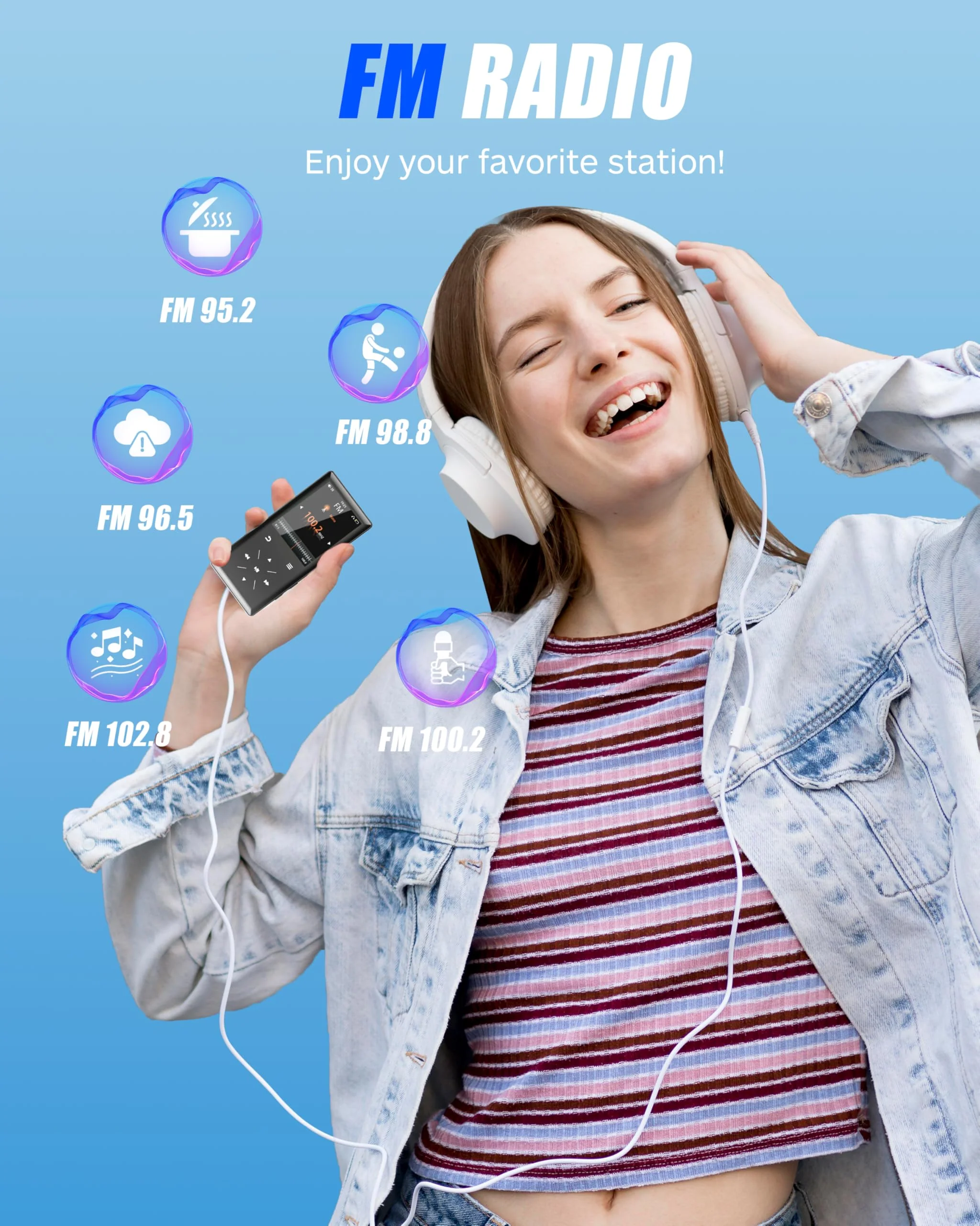64GB Bluetooth MP3 Player - 2.4" Screen Portable HiFi Mp3 Player with Built-in Speaker, MP3 Music Player with Voice Recorder, FM Radio, Touch Buttons,Support up to 256GB SD Card - Image 7