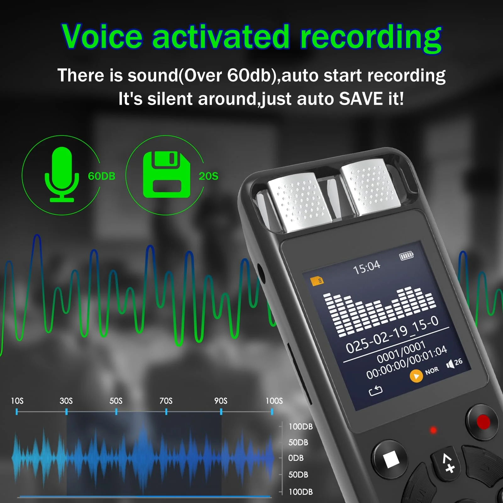 64GB Digital Voice Activated Recorder for Lectures&Meetings,Phone Connected via OTG,4640 Hours Audio Recorder with Tripod Stand,Recording Device with Playback,MP3 Player,Password,Variable Speed - Image 5