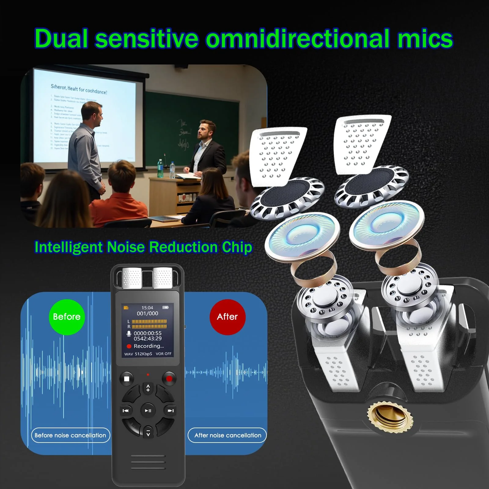 64GB Digital Voice Activated Recorder for Lectures&Meetings,Phone Connected via OTG,4640 Hours Audio Recorder with Tripod Stand,Recording Device with Playback,MP3 Player,Password,Variable Speed - Image 7