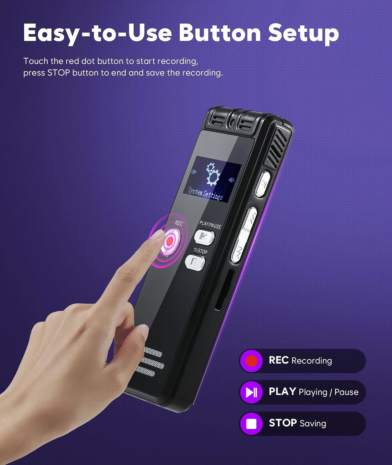 64GB Digital Voice Activated Recorder with Playback - 3072Kpbs HD Dual MIC Tape Voice Activated Recorder with Noise Reduction for Interviews/Meeting/Classes, 4608 Hours Audio Recording Device 601-64GB - Image 2
