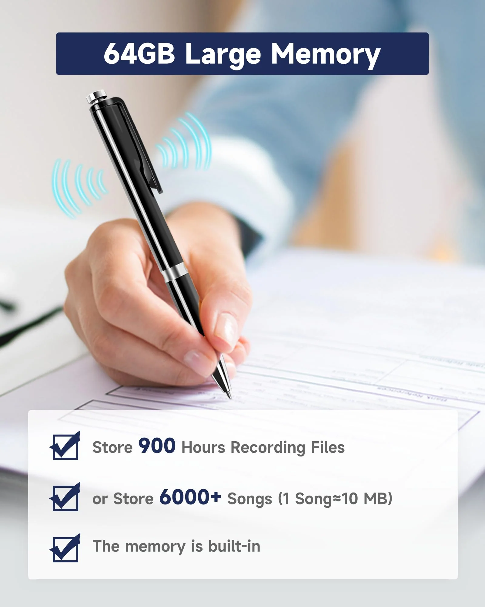 64GB Digital Voice Recorder - (4000 Hours) XIXITPY Voice Recorder with AI Noise Reduction, Voice Activated Recorder for Study Lecture Interview Course 64GB - Image 2
