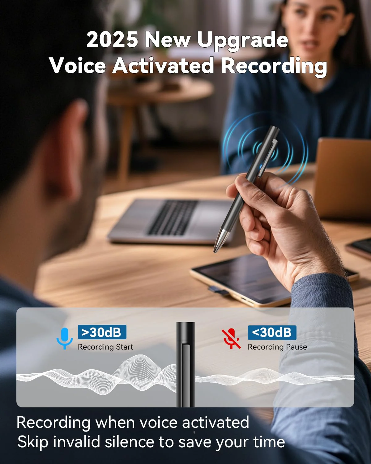 64GB Digital Voice Recorder, Recording Device with Noise Reduction, Voice Activated Tap Recorder for Lectures,Meetings, Work, Interviews, Class Black - Image 4