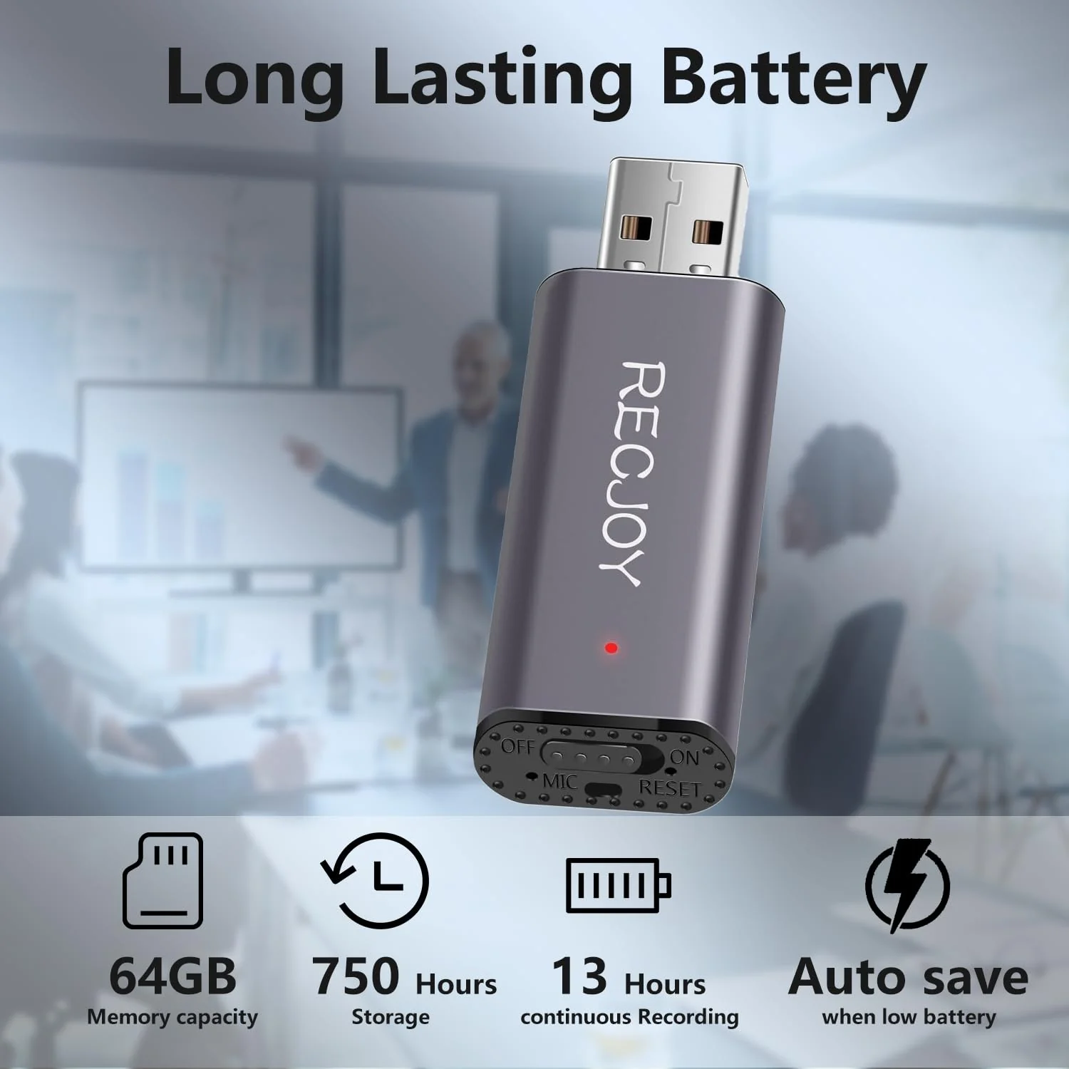 64GB Digital Voice Recorder USB Recording Device with 750Hrs Storage Capacity Voice Activated Recorder,Audio Recorder for Lectures Interview,Noise Reduction Rechargeable - Image 2