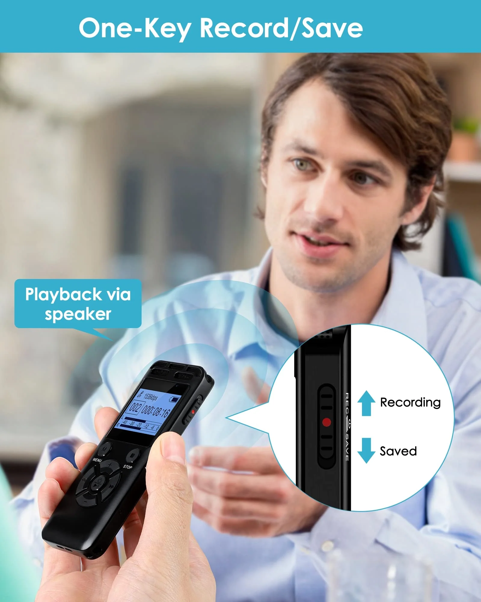 64GB Digital Voice Recorder, Wevoor Voice Activated Recorder with 560mAh Large Capacity Battery, Professional Recording Device with Playback, Password, Timed recording, Repeat, Variable Speed Playback - Image 3