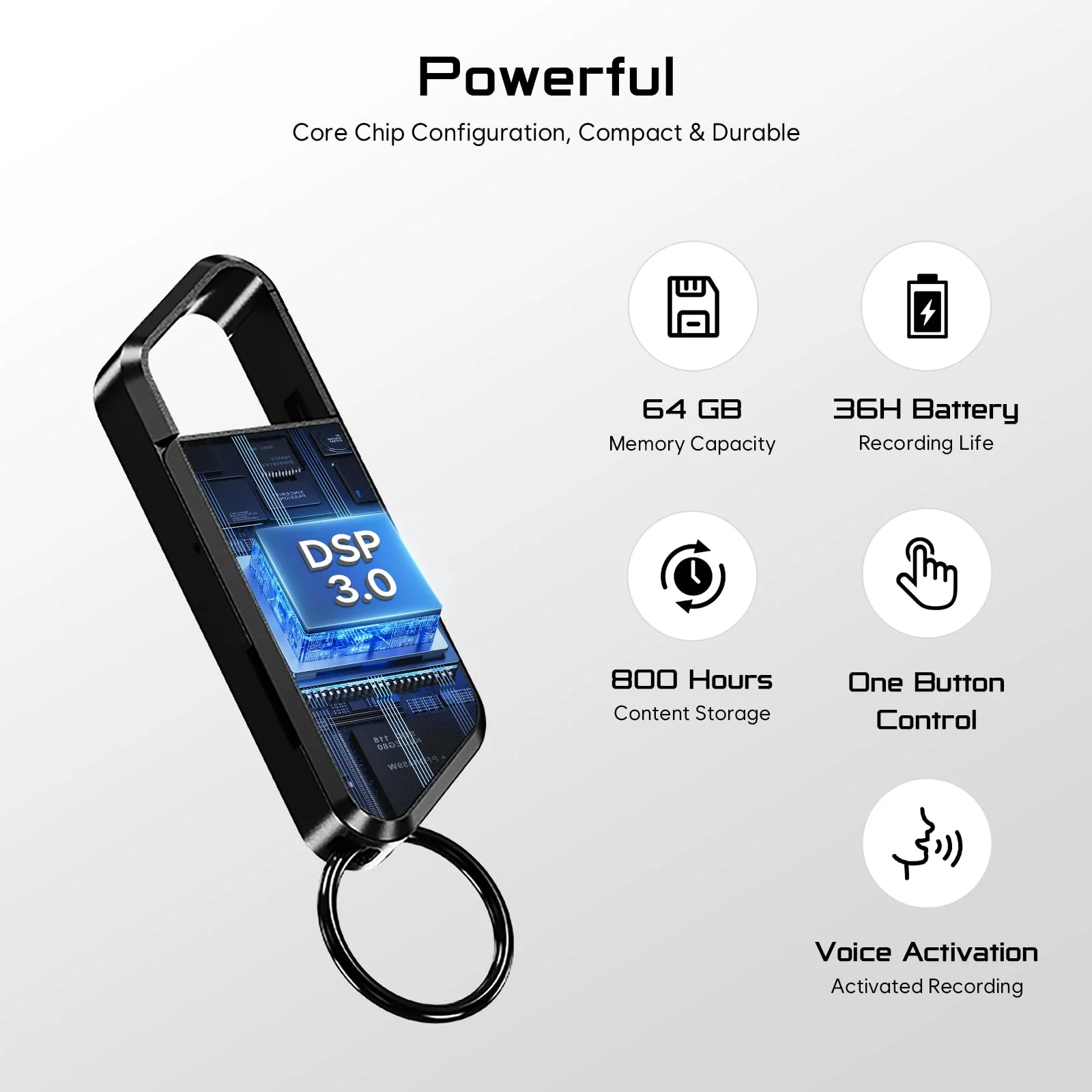 64GB Digital Voice Recorder with Playback - HD Noise Reduction Tape Voice Recorder with MP3 Player Activated Voice Recorder with 800 Hours Recording Time for Interviews/Meetings/Courses 64GB - Image 2