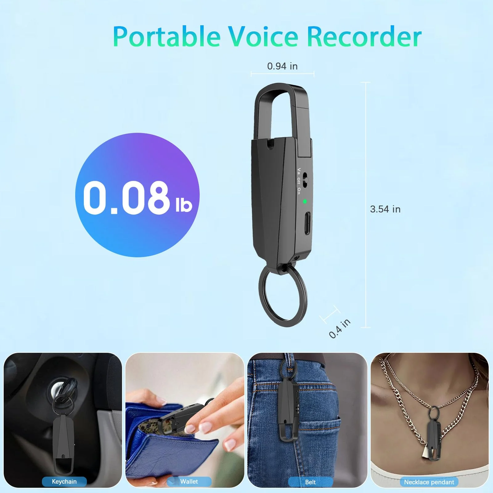 64GB Digital Voice Recorder with Playback - Keychain Voice Activated Recorders Audio Recording Device - 760 Hours Capacity for Lectures Meetings Music 64GB - Image 6