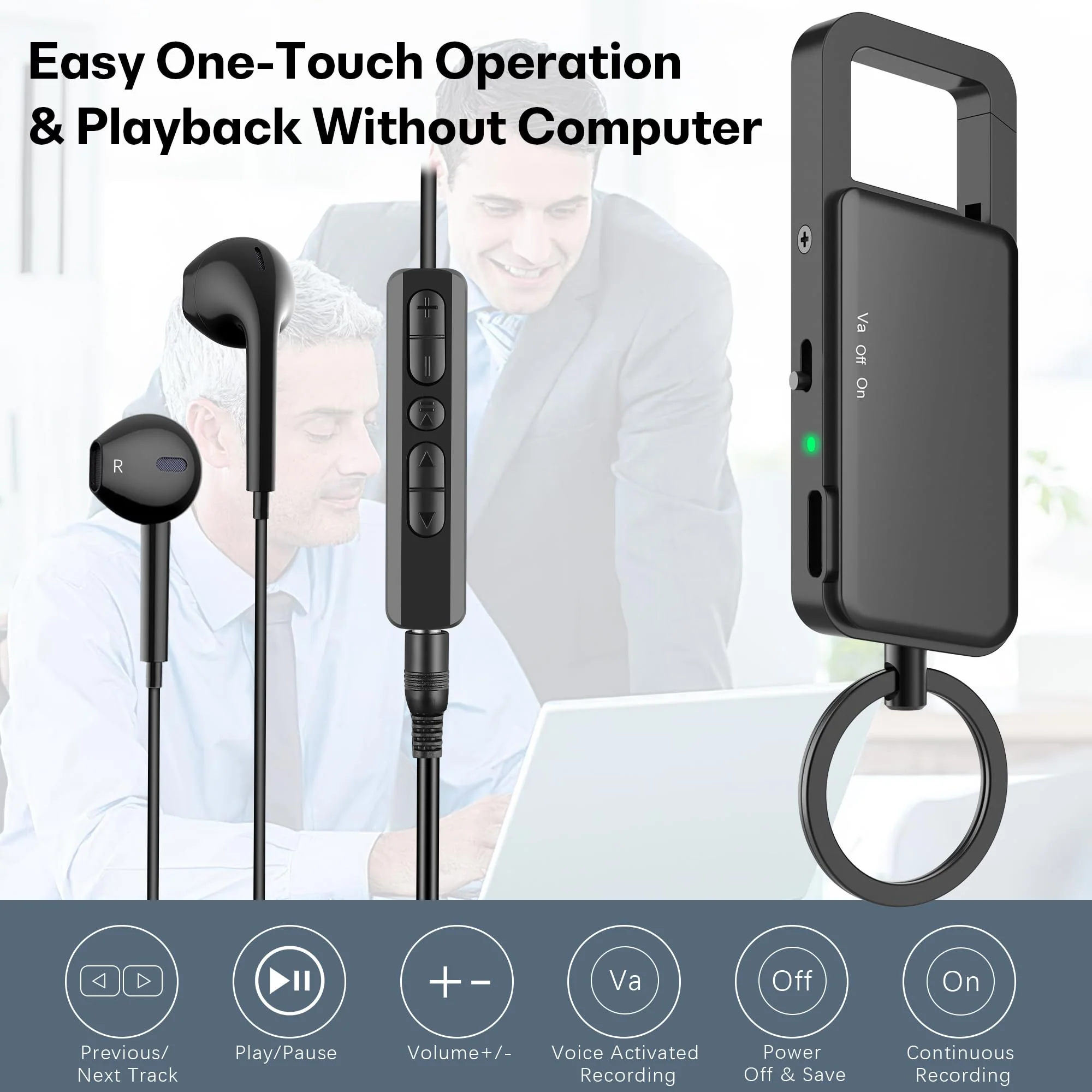 64GB Digital Voice Recorder with Playback – Portable Audio Recorder with Voice Activation, Noise Reduction, Long Battery Life – for Lectures, Meetings, Notes, Interviews - Image 3