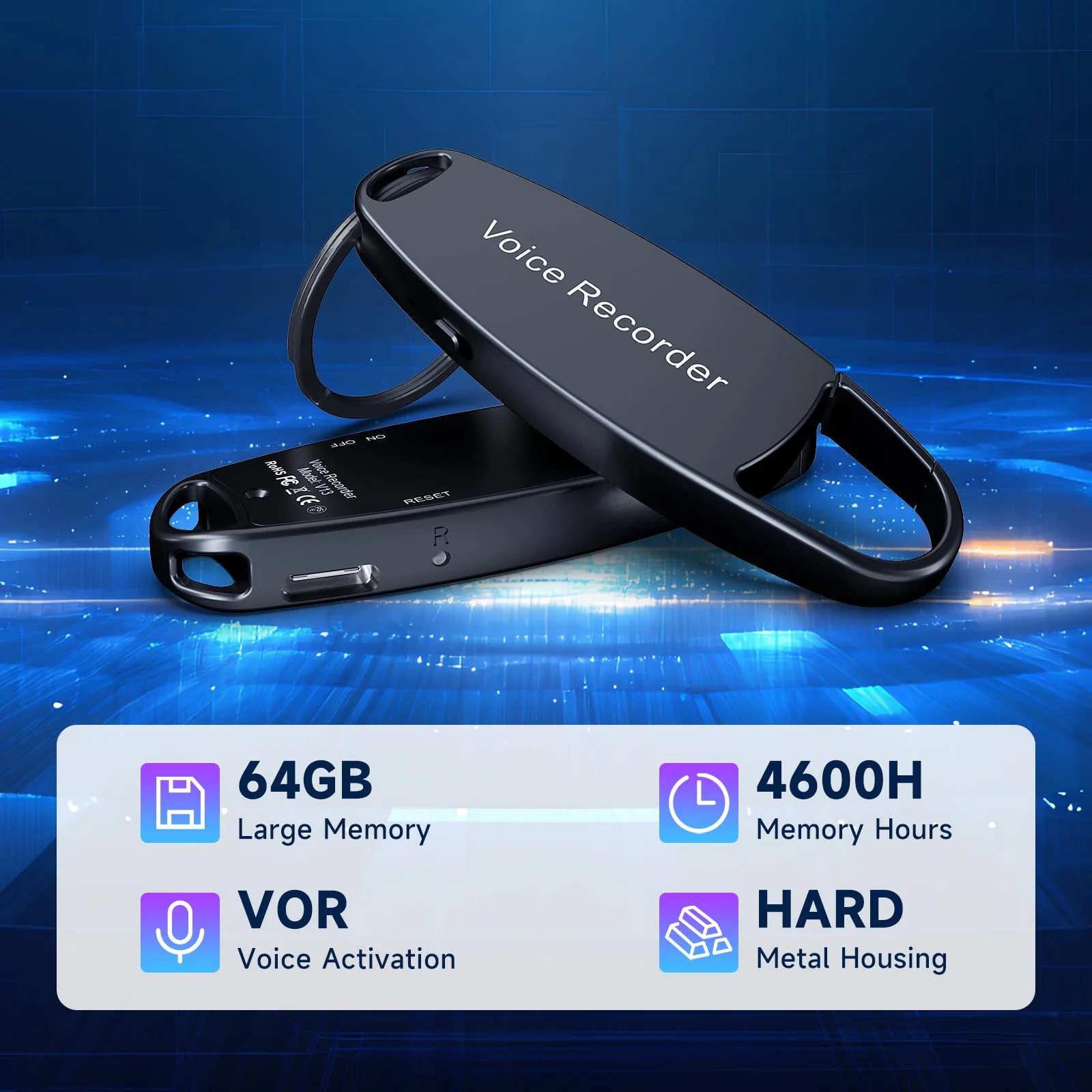 64GB Digtial Voice Recorder with Playback, 1536kbps Vormooi Metal Voice Activated Tape Recorder with DSP Noise Reduction Chip, Clear Recordings Ideal for Your Personal Study Record 64GB - Image 2