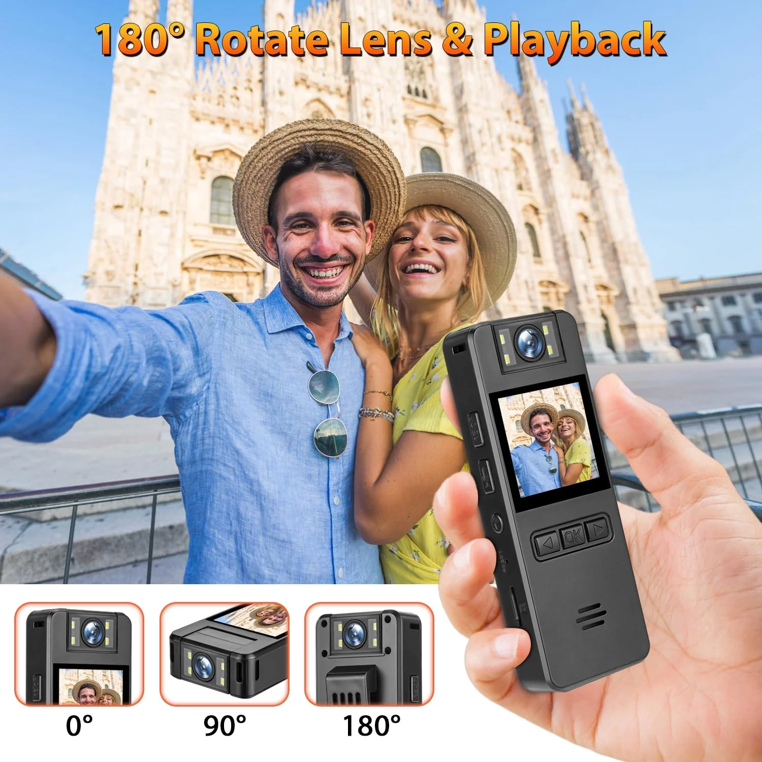 64GB Mini Body Cam,1080P Video Camera with 180° Rotating Lens,120° Wide Angle,Audio and Video Recording, Portable Compact Personal Camera Personal Civilians, Police Law Enforcement - Image 2