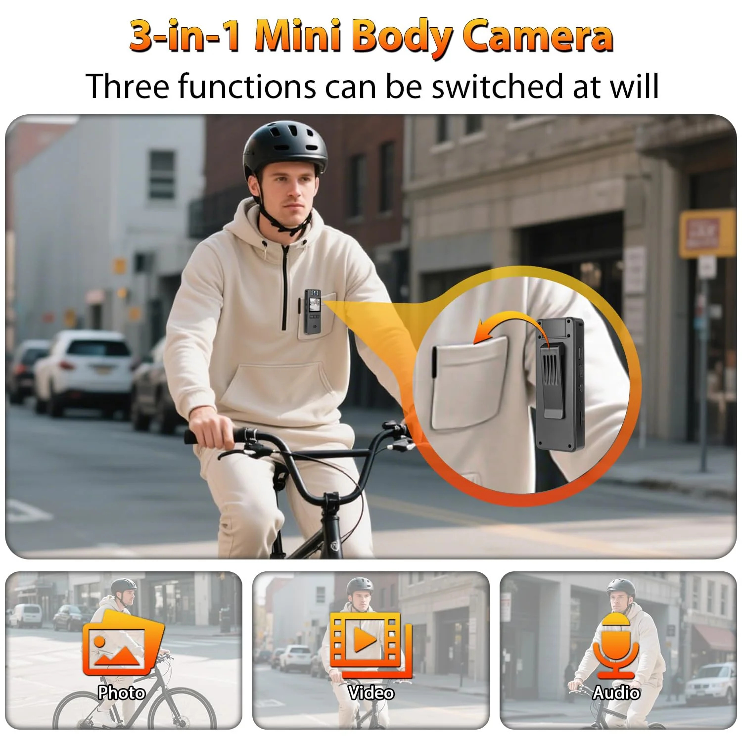 64GB Mini Body Cam,1080P Video Camera with 180° Rotating Lens,120° Wide Angle,Audio and Video Recording, Portable Compact Personal Camera Personal Civilians, Police Law Enforcement - Image 3