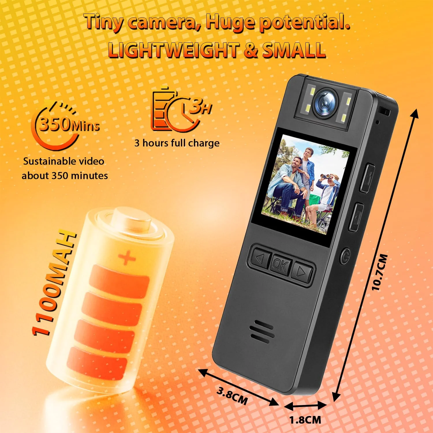 64GB Mini Body Cam,1080P Video Camera with 180° Rotating Lens,120° Wide Angle,Audio and Video Recording, Portable Compact Personal Camera Personal Civilians, Police Law Enforcement - Image 6