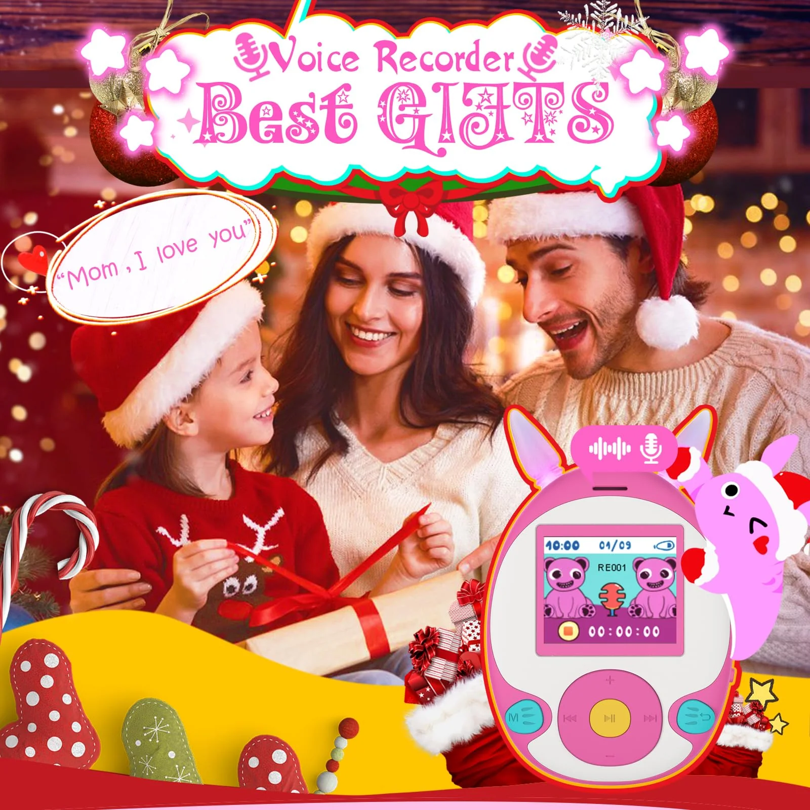 64GB MP3 Player for Kids, Kids MP3 Player with Bluetooth, Front Speaker, Games, Recorder, Ear Lights, Alarm, Music Player Expandable Up to 128GB(Earbud, Aux Cable, Lanyard Included) Pink - Image 7