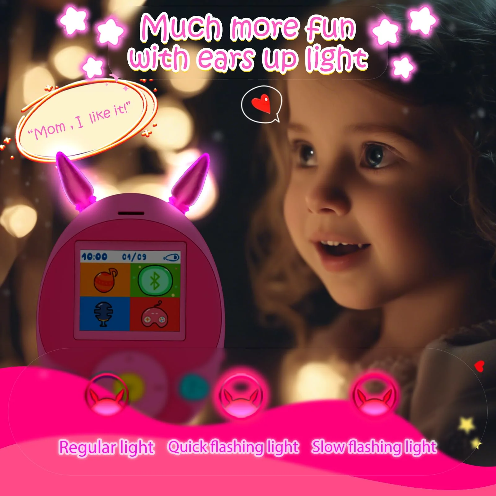 64GB MP3 Player for Kids, Kids MP3 Player with Bluetooth,Speaker, Games, Recorder, Ear Lights,Soothing Sounds, Alarm Clock, Stopwatch and 100hrs Loseless Music Playback(Support up to 128GB) pink - Image 5