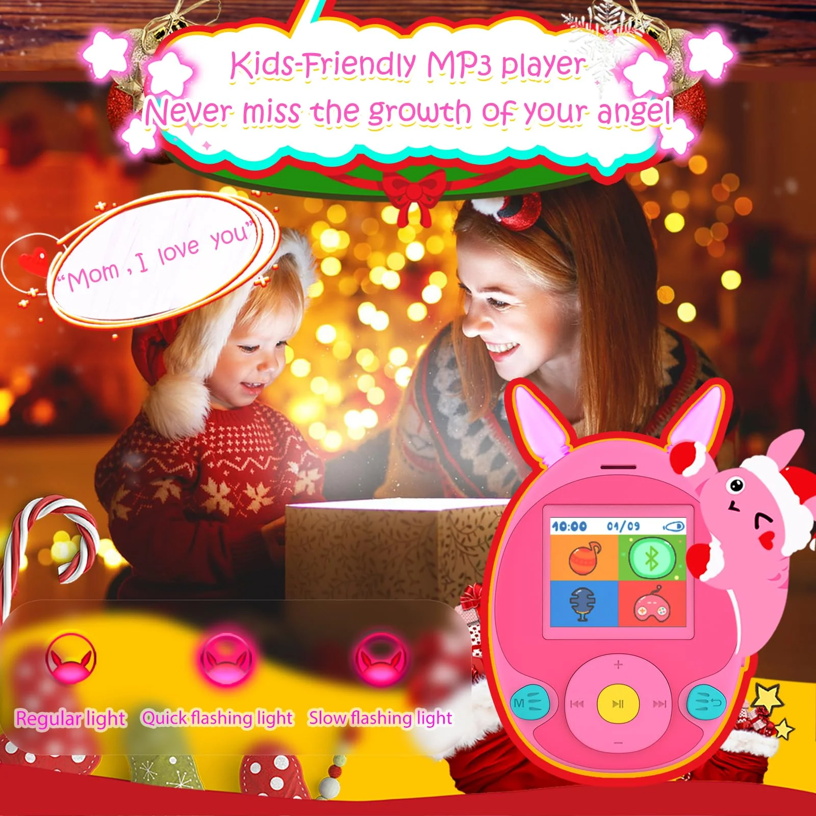 64GB MP3 Player for Kids, Kids MP3 Player with Bluetooth,Speaker, Games, Recorder, Ear Lights,Soothing Sounds, Alarm Clock, Stopwatch and 100hrs Loseless Music Playback(Support up to 128GB) pink - Image 7