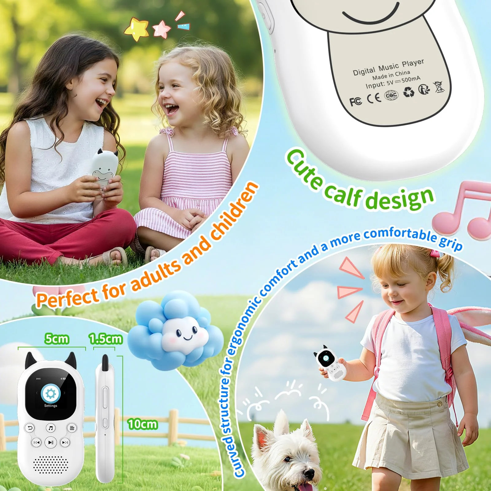 64GB mp3 Player for Kids with Bluetooth 5.3,Child Music Player with Speaker, FM Radio, Voice Recorder, Alarm Clock, Stopwatch, One Click to Play, Expandable up to 128GB,Cute Cow Shape, Free Lanyard Off-white - Image 6