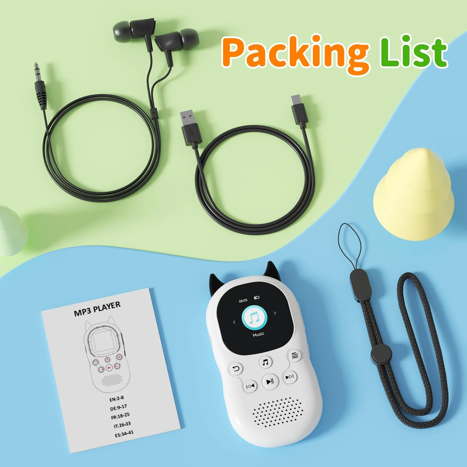 64GB mp3 Player for Kids with Bluetooth 5.3,Child Music Player with Speaker, FM Radio, Voice Recorder, Alarm Clock, Stopwatch, One Click to Play, Expandable up to 128GB,Cute Cow Shape, Free Lanyard Off-white - Image 8