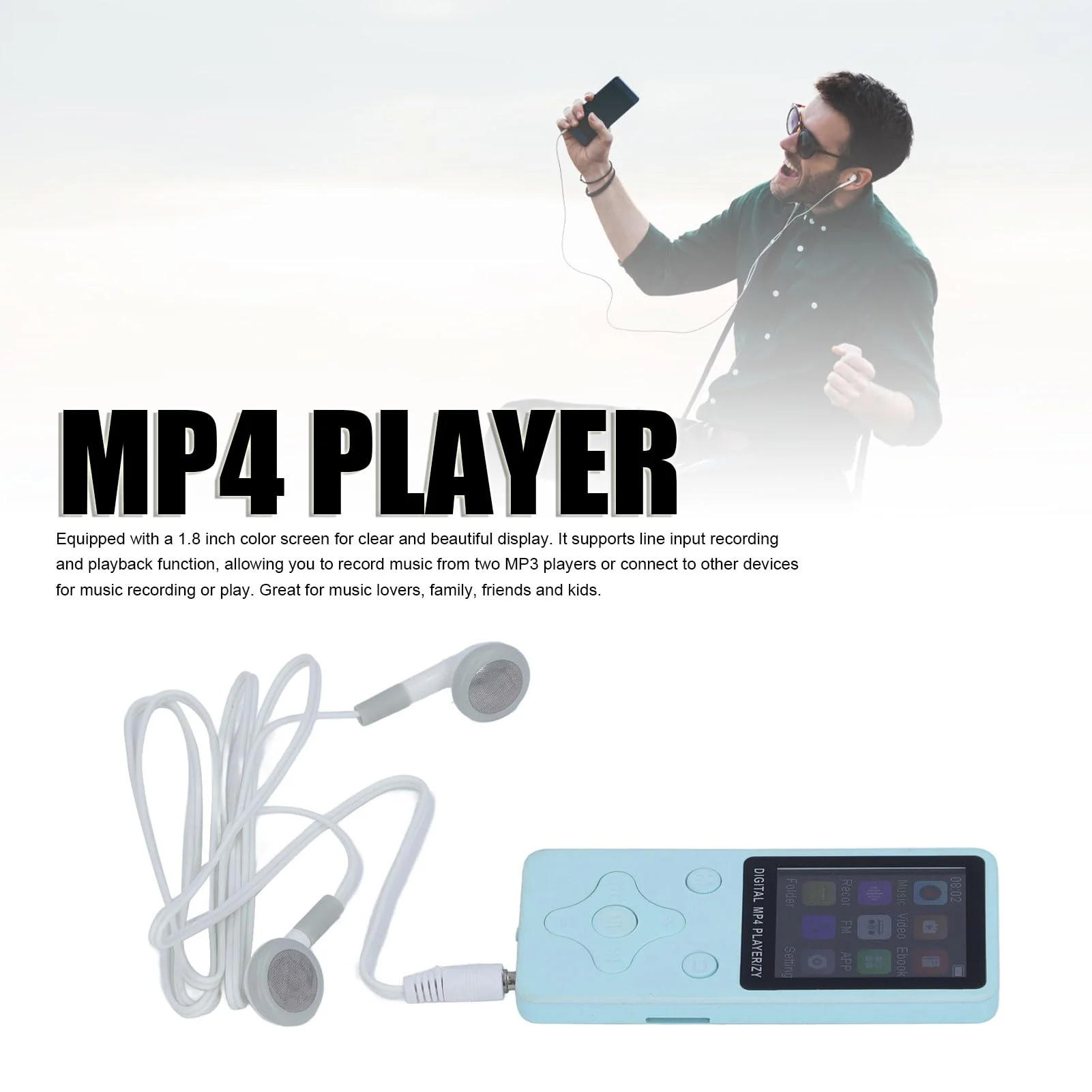 64GB MP3 Player, HiFi Lossless Sound Portable MP3 Player with 64GB Memory, 1.8 Inch LCD Screen Bluetooth Music Player with FM Radio E Book Voice Record Function (Blue) Blue - Image 2