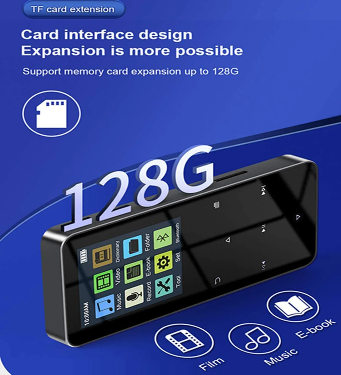 64GB MP3 Player with Bluetooth 5.0 2.0 inch Screen Touch Button Portable Hi-Fi Lossless Music Player Speaker with FM Radio Recorder Alarm Clock Pedometer Wired Headphone Support Card (Black) - Image 2