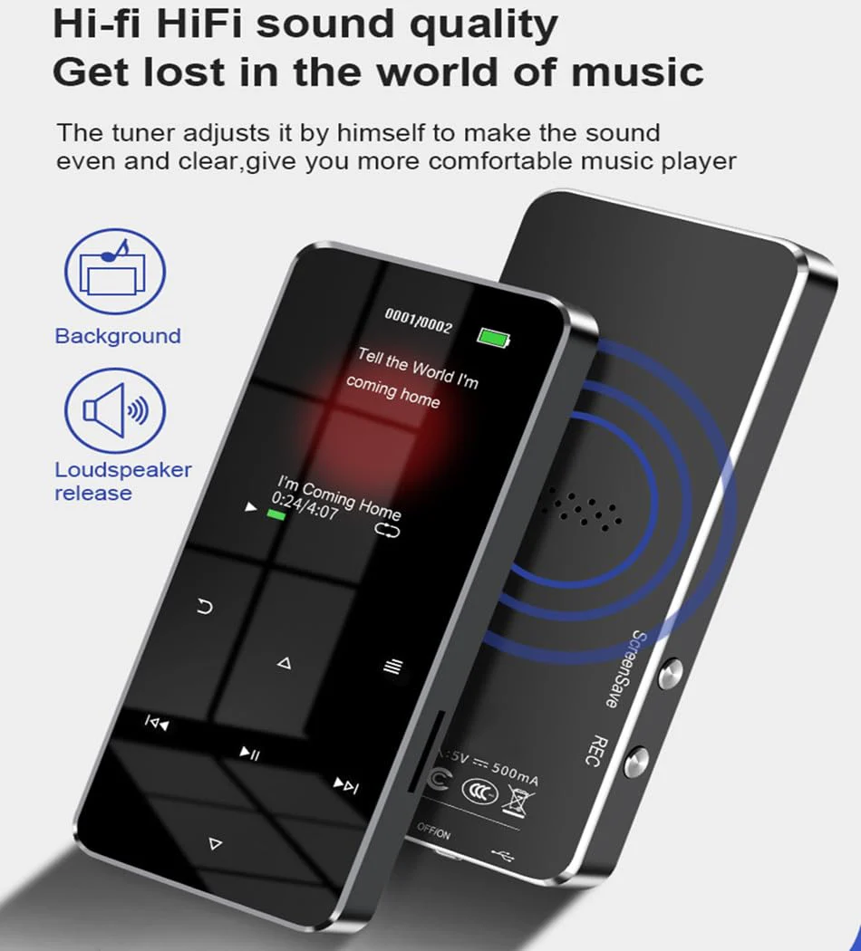 64GB MP3 Player with Bluetooth 5.0 2.0 inch Screen Touch Button Portable Hi-Fi Lossless Music Player Speaker with FM Radio Recorder Alarm Clock Pedometer Wired Headphone Support Card (Black) - Image 3