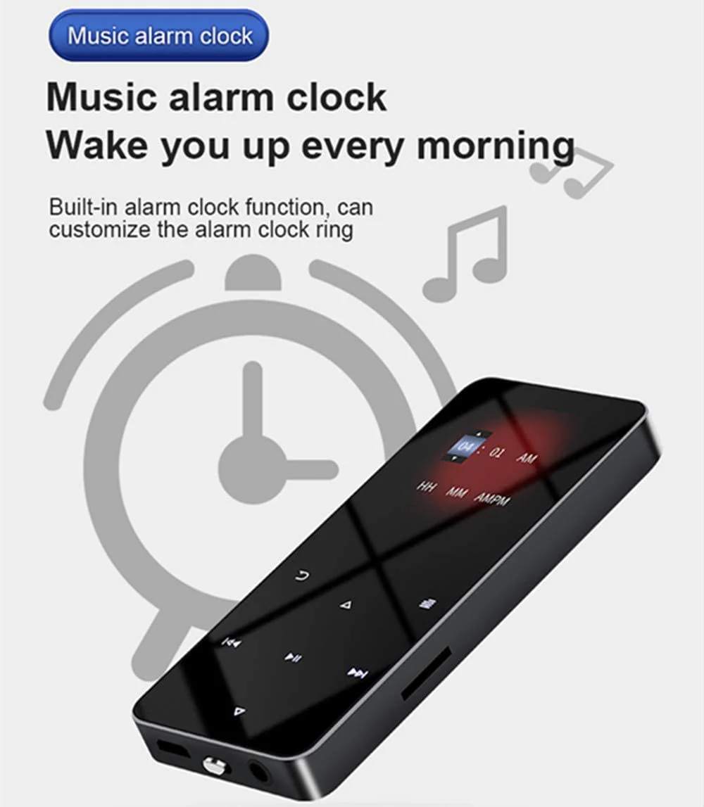 64GB MP3 Player with Bluetooth 5.0 2.0 inch Screen Touch Button Portable Hi-Fi Lossless Music Player Speaker with FM Radio Recorder Alarm Clock Pedometer Wired Headphone Support Card (Black) - Image 4